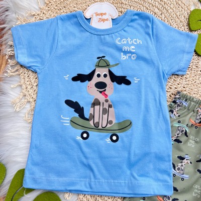 Conj. Camiseta Catch me bro e Bermuda - Azul e Verde